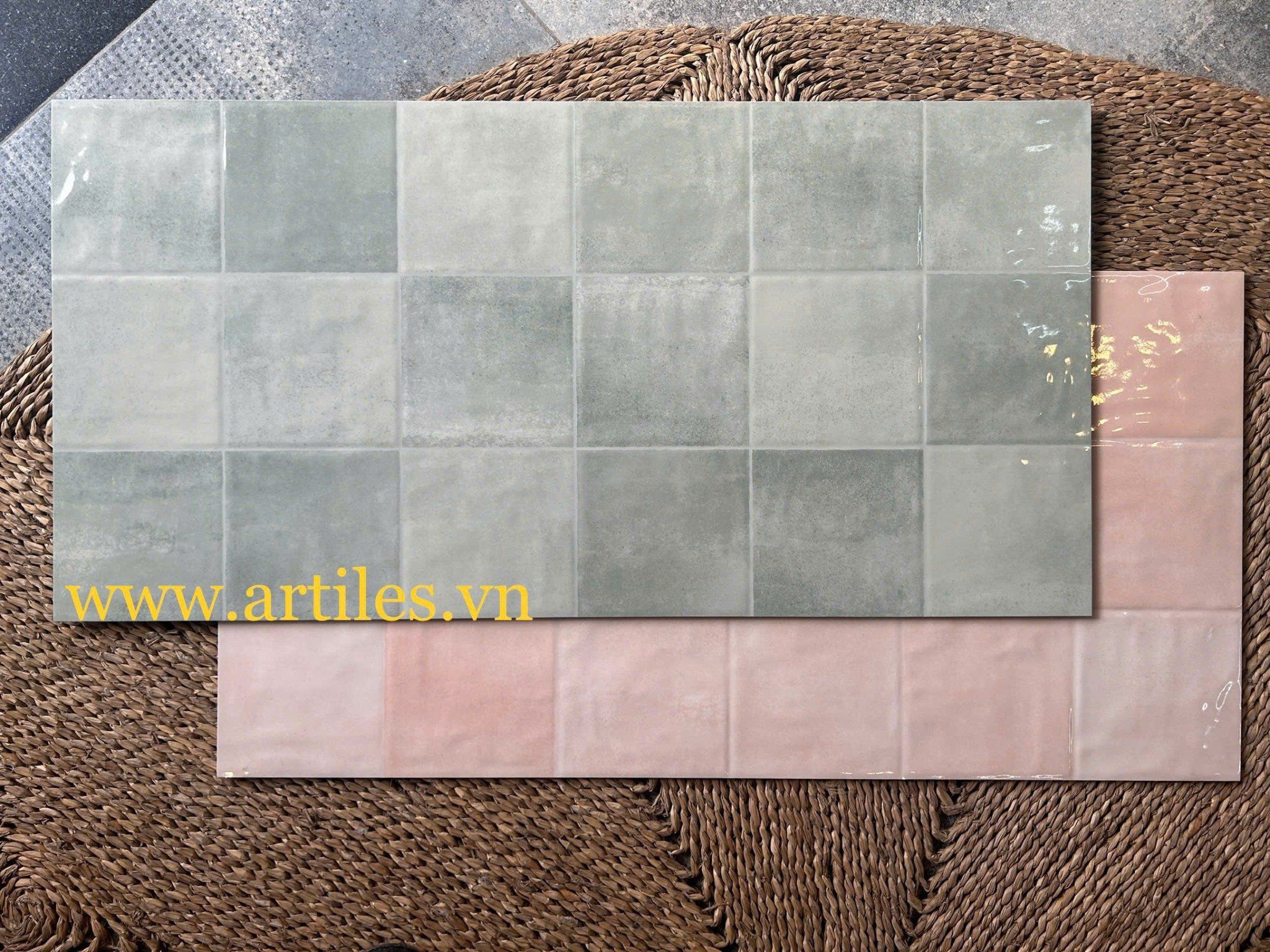 Gạch ốp tường giả thẻ 40x80cm màu xanh mint