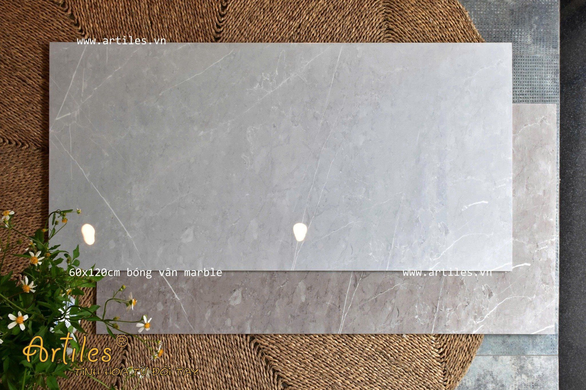 Gạch vân đá marble lát sàn 60x120cm xám nhẹ