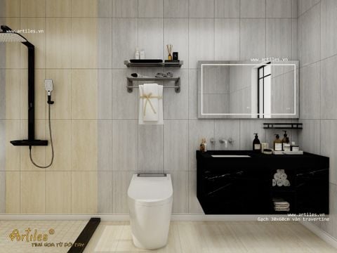  Gạch vân đá Travertine 30x60cm màu kem beige 