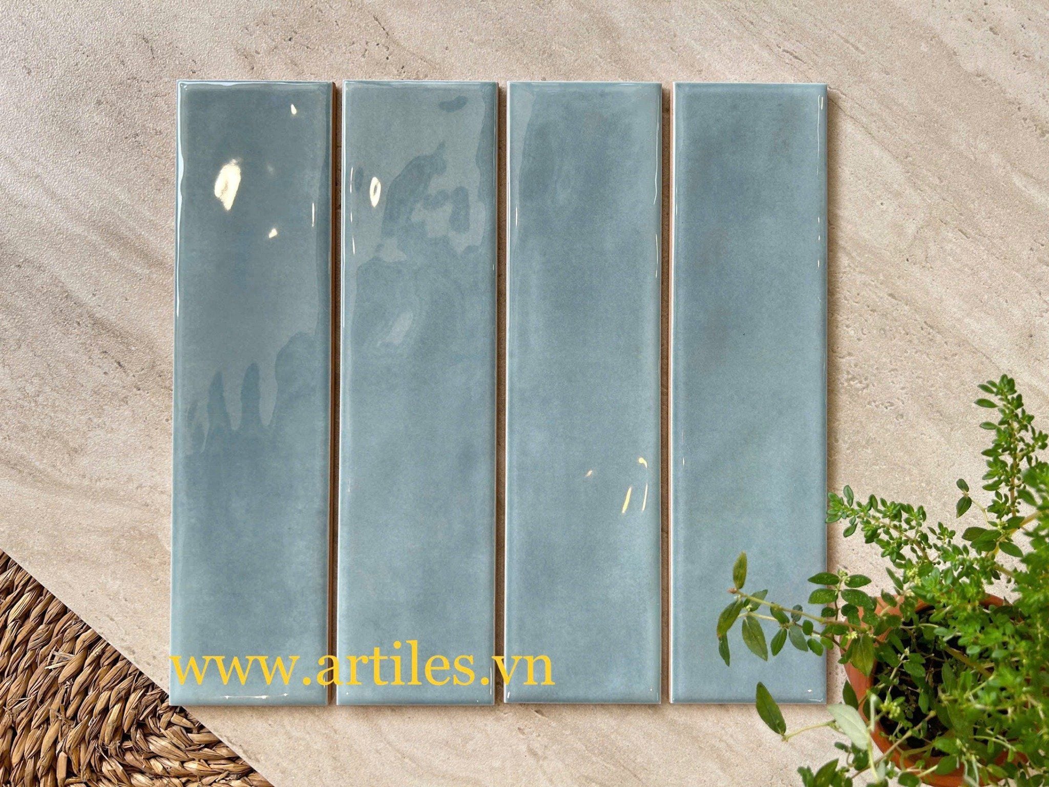 Gạch thẻ hiệu ứng bóng lượn màu xanh ArtP2
