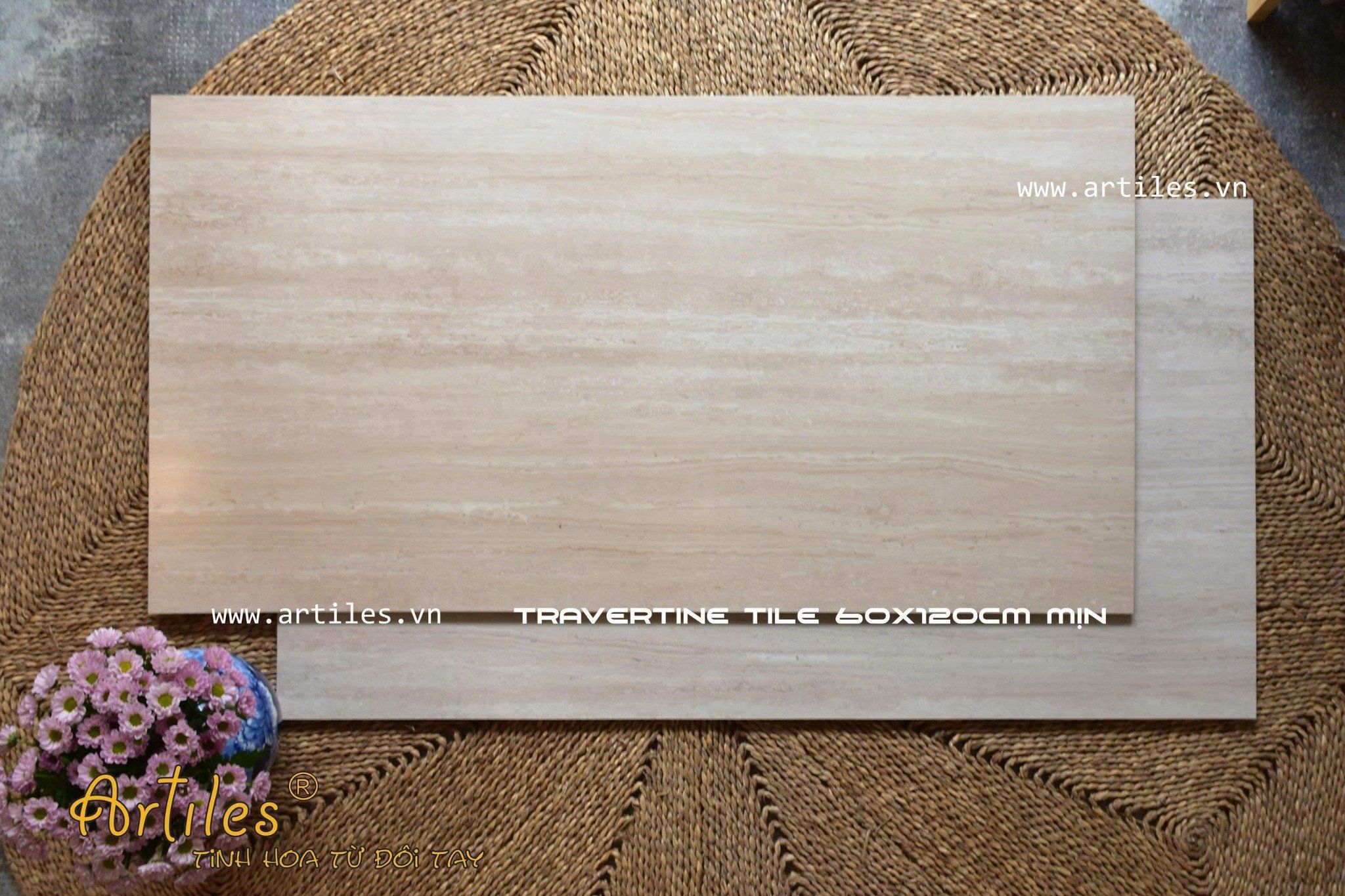 Gạch vân đá travertine màu nâu mờ mịn