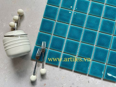  Gạch mosaic men rạn màu xanh ngọc Art919 