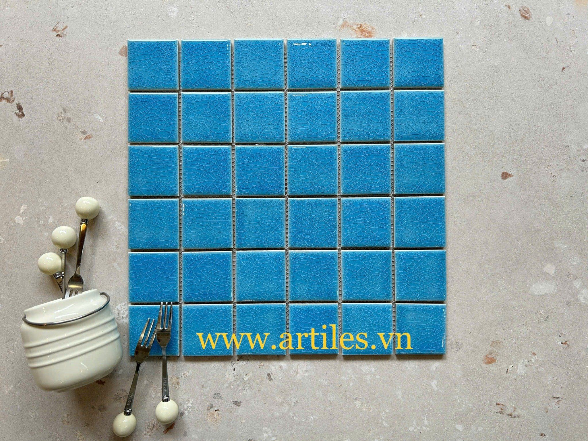 Gạch mosaic men rạn màu xanh dương Art960