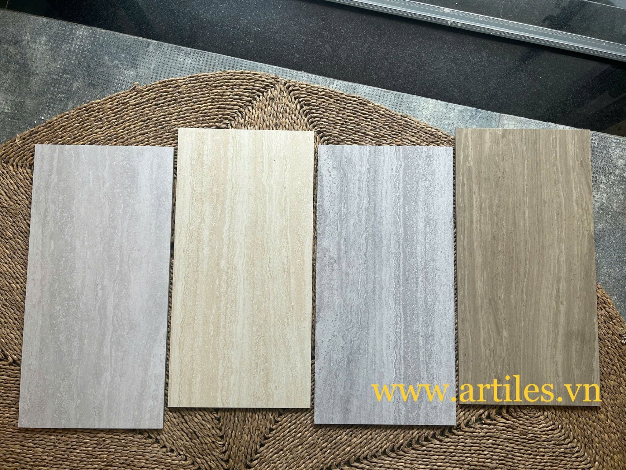Gạch vân đá Travertine 30x60cm màu xám