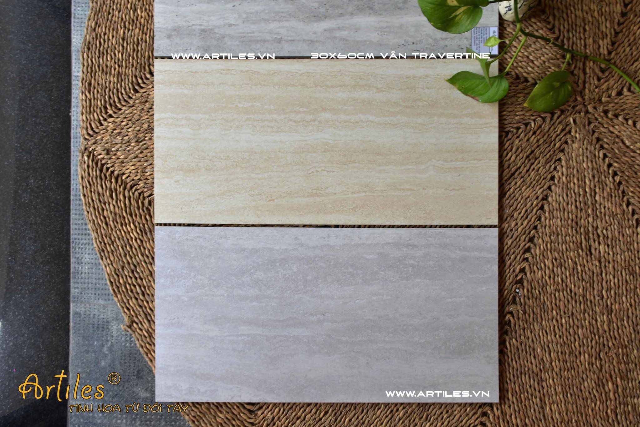 Gạch vân đá Travertine 30x60cm màu xám trắng