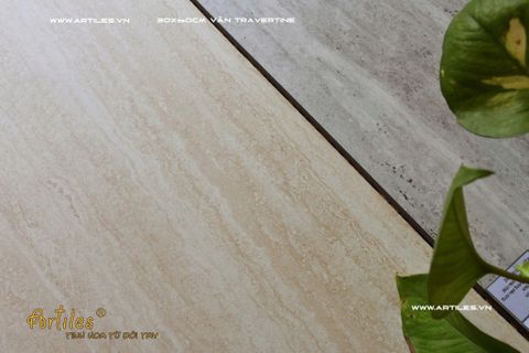  Gạch vân đá Travertine 30x60cm màu kem beige 