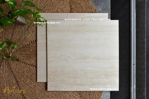  Gạch vân đá Travertine 60x60cm màu kem vàng Art6604 