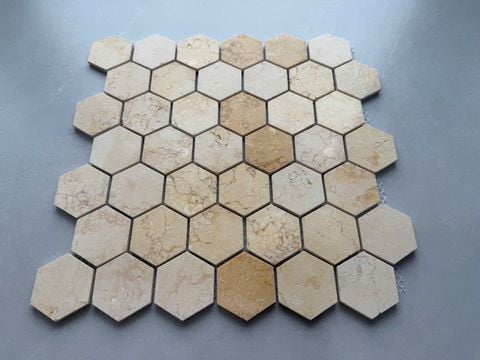  Mosaic đá hình lục giác kem vàng 