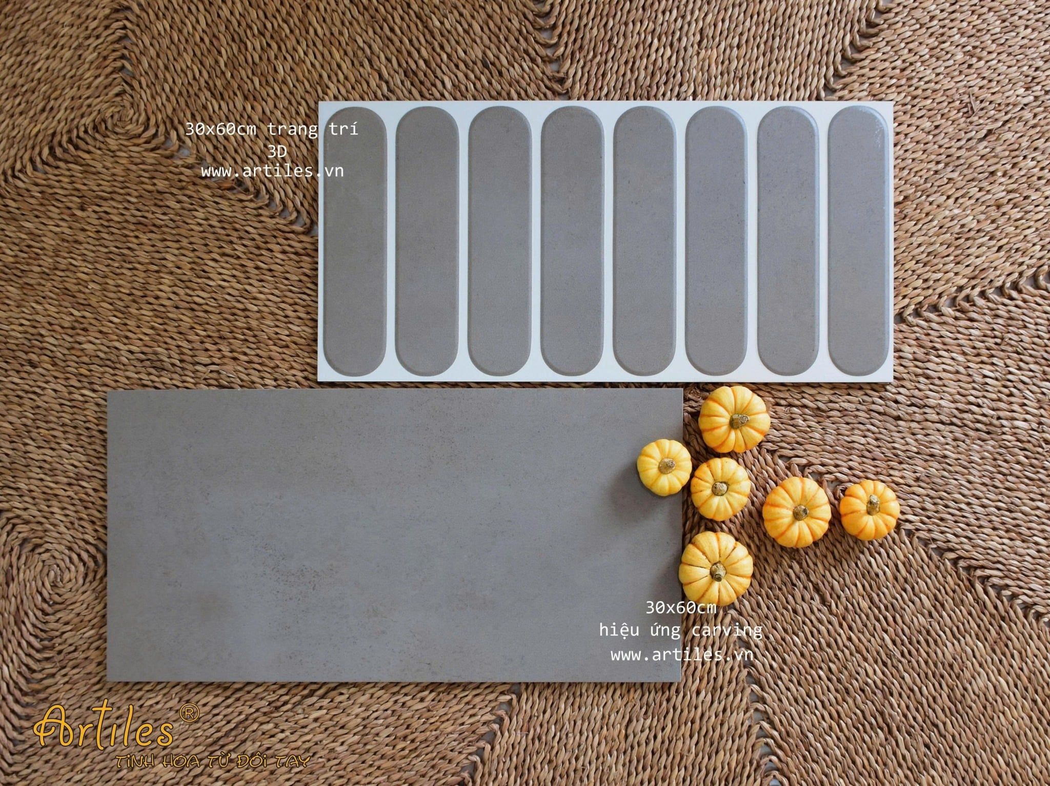 Gạch ốp tường trang trí 3D 30x60cm màu xám Art360033