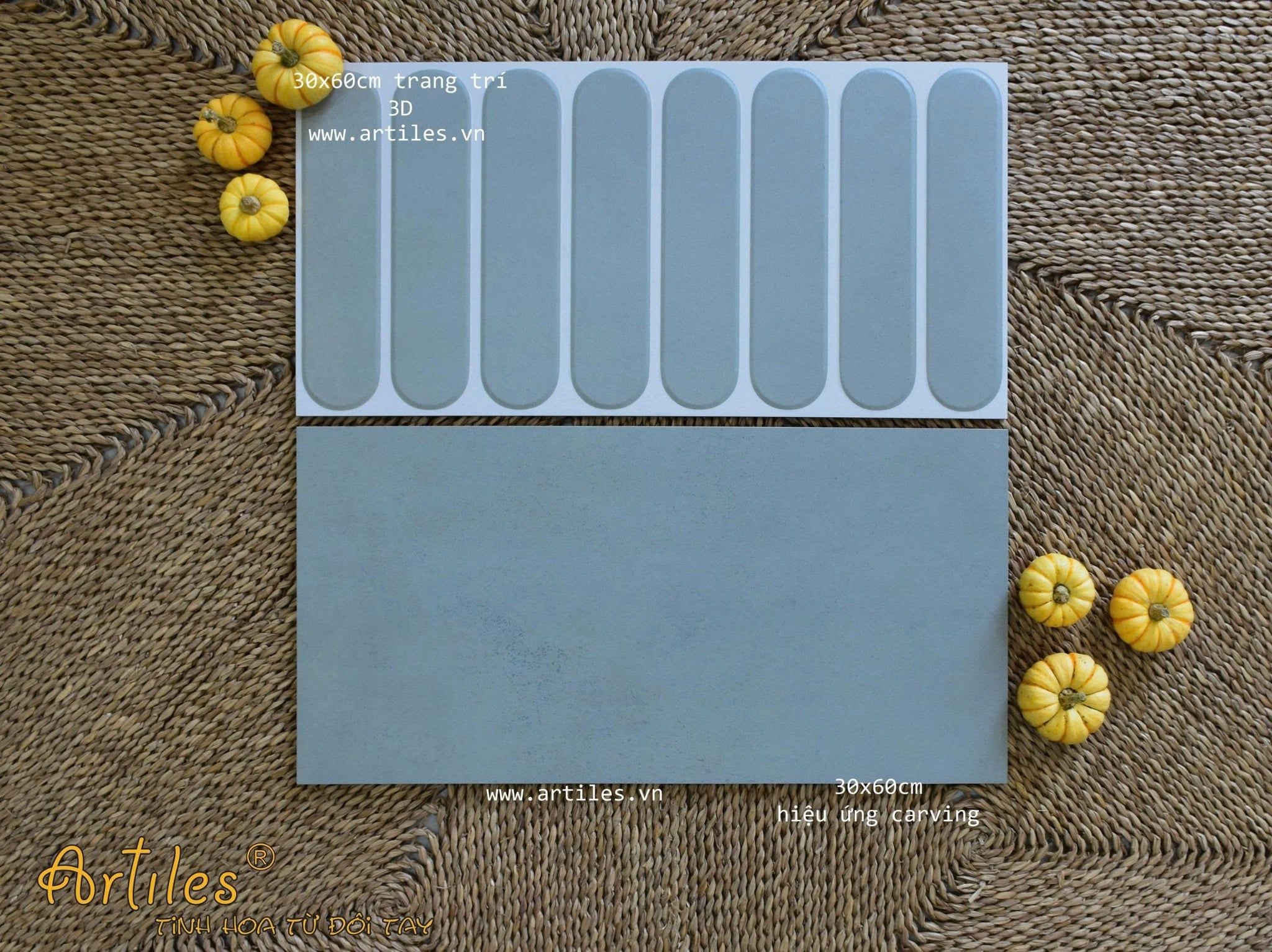 Gạch ốp tường trang trí 3D 30x60cm màu xám xanh Art360035