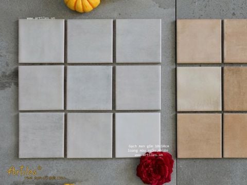  Gạch thẻ màu xám kem men mờ gợn sóng 100x100mm Art02G 