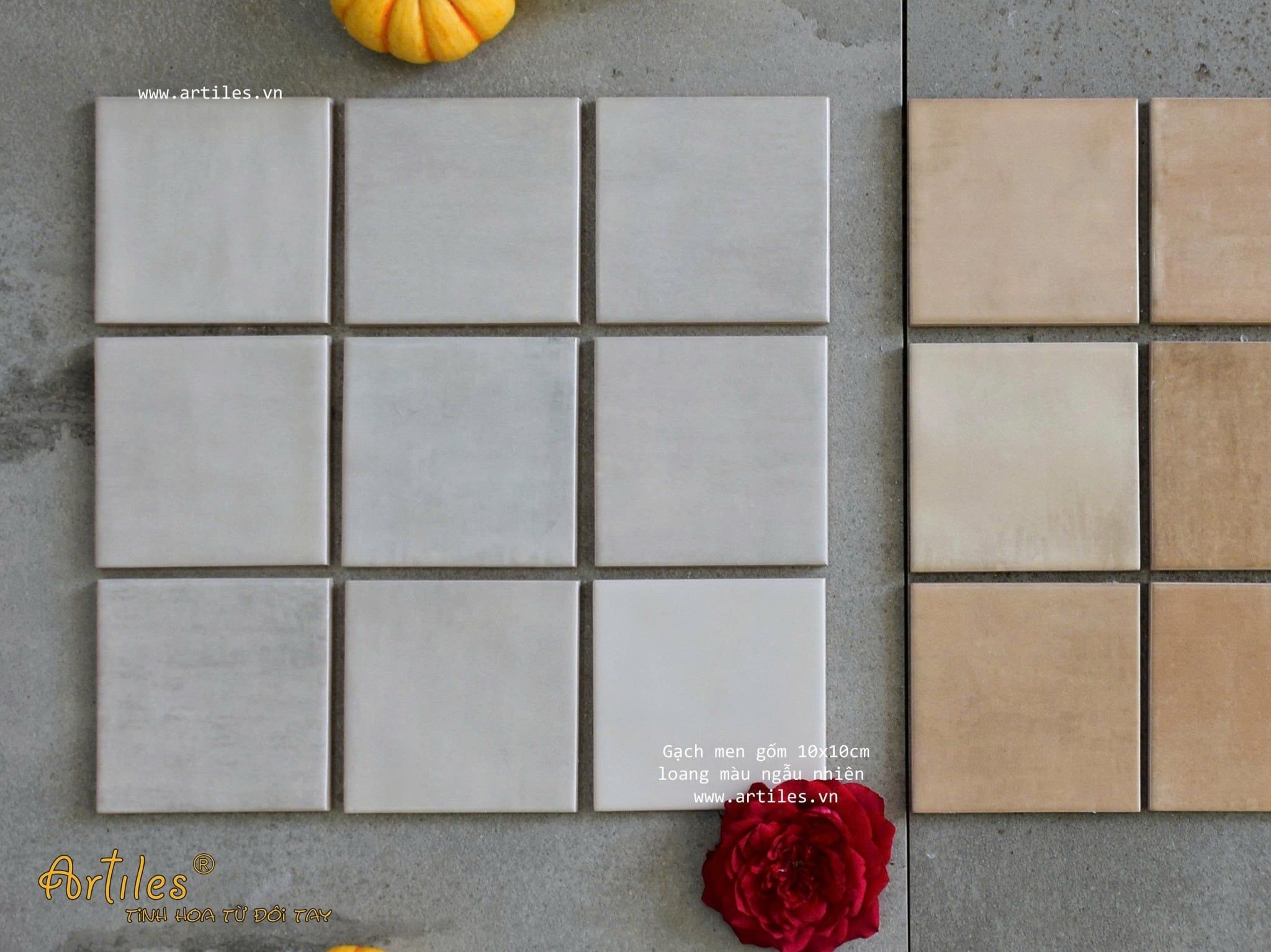 Gạch thẻ màu xám kem men mờ gợn sóng 100x100mm Art02G