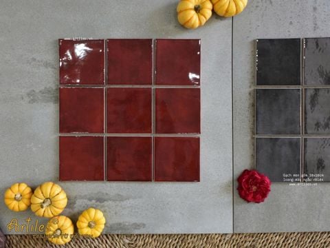  Gạch thẻ màu đỏ men bóng gợn sóng 100x100mm Art04G 