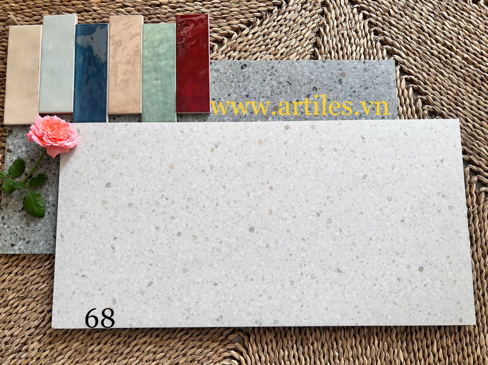 Gạch đá mài terrazzo hạt đá kem Art360068