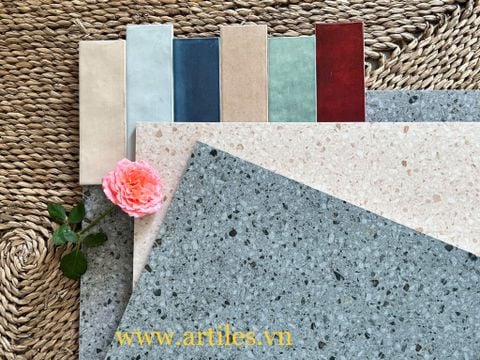  Gạch đá mài terrazzo hạt đá màu đen Art360072 