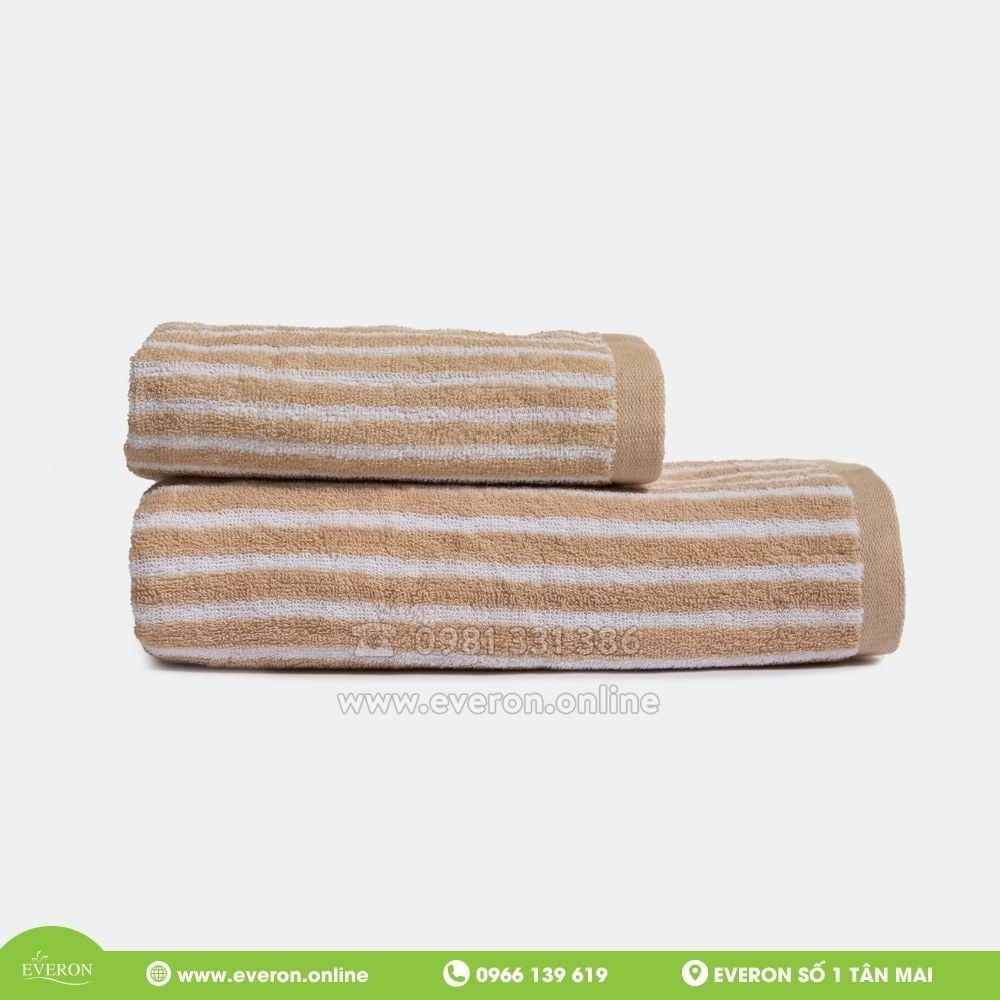 Khăn Cotton cao cấp - Họa tiết Sọc nâu