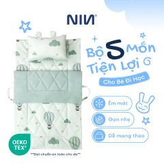 N190083 - Bộ 5 món gấp gọn tiện lợi cho bé đi học Cotton sateen cao cấp