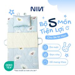 N190082 - Bộ 5 món gấp gọn tiện lợi cho bé đi học Cotton sateen cao cấp
