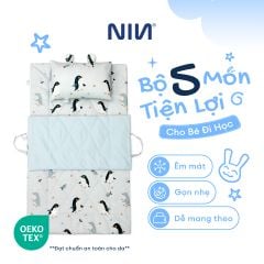N190085 - Bộ 5 món gấp gọn tiện lợi cho bé đi học Cotton sateen cao cấp
