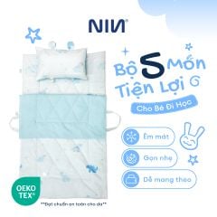 N190084 - Bộ 5 món gấp gọn tiện lợi cho bé đi học Cotton sateen cao cấp