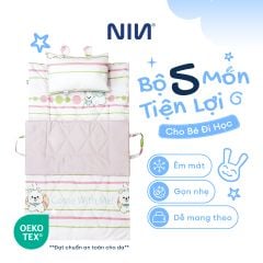 N190081 - Bộ 5 món gấp gọn tiện lợi cho bé đi học Cotton sateen cao cấp