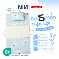N190082 - Bộ 5 món gấp gọn tiện lợi cho bé đi học Cotton sateen cao cấp