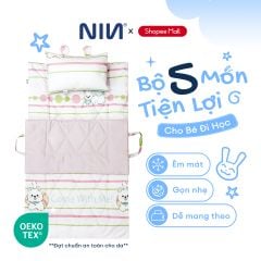 N190081 - Bộ 5 món gấp gọn tiện lợi cho bé đi học Cotton sateen cao cấp