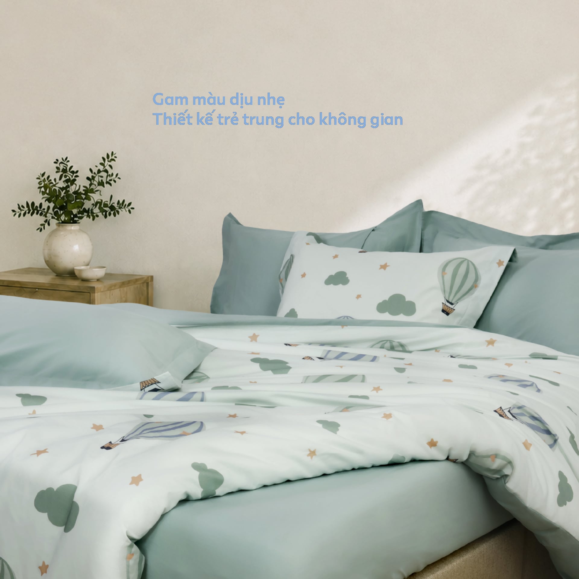N190083 - Bộ chăn ga gối 100% cotton sateen NIN Collins N190083