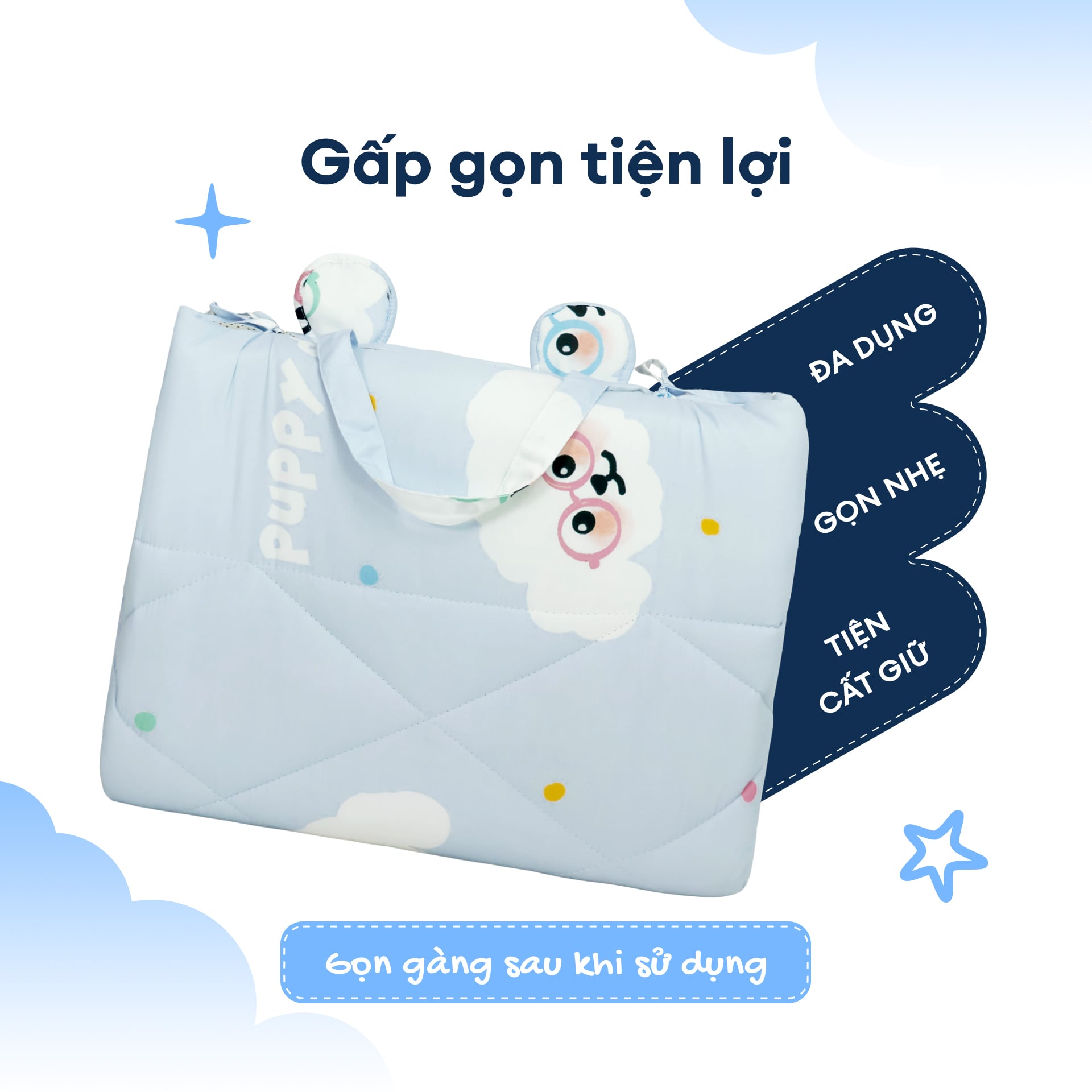 N190082 - Bộ 5 món gấp gọn tiện lợi cho bé đi học Cotton sateen cao cấp