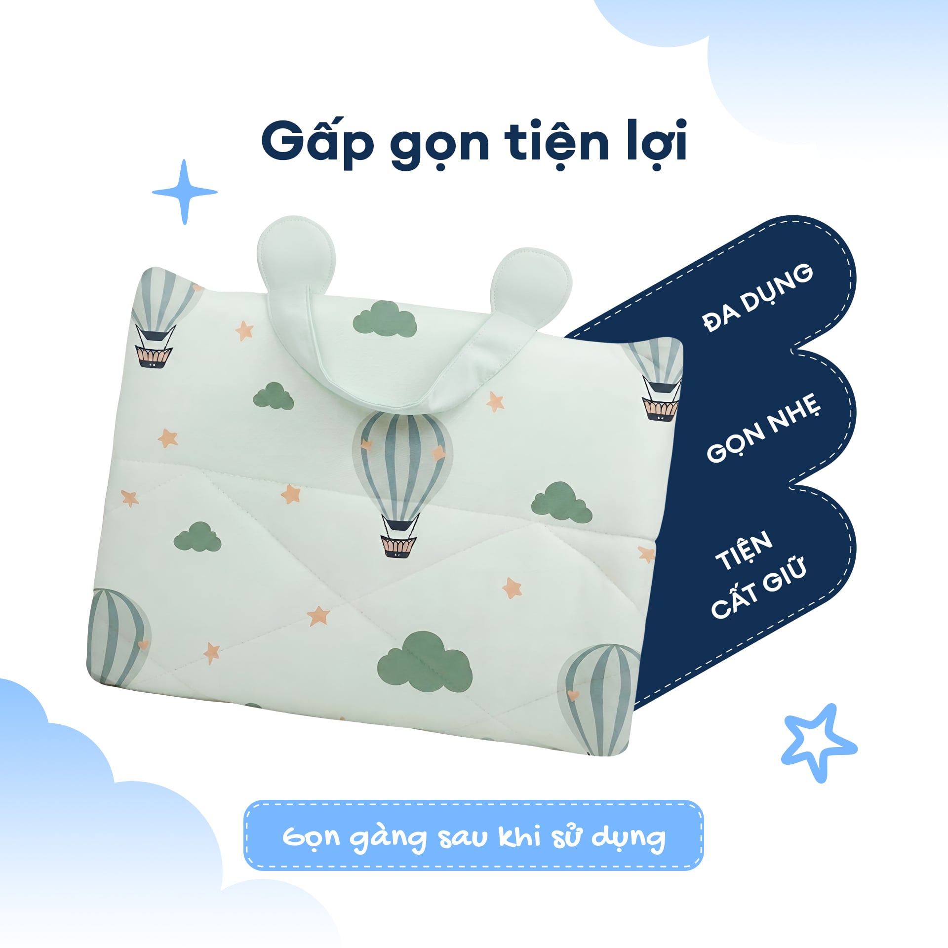 N190083 - Bộ 5 món gấp gọn tiện lợi cho bé đi học Cotton sateen cao cấp
