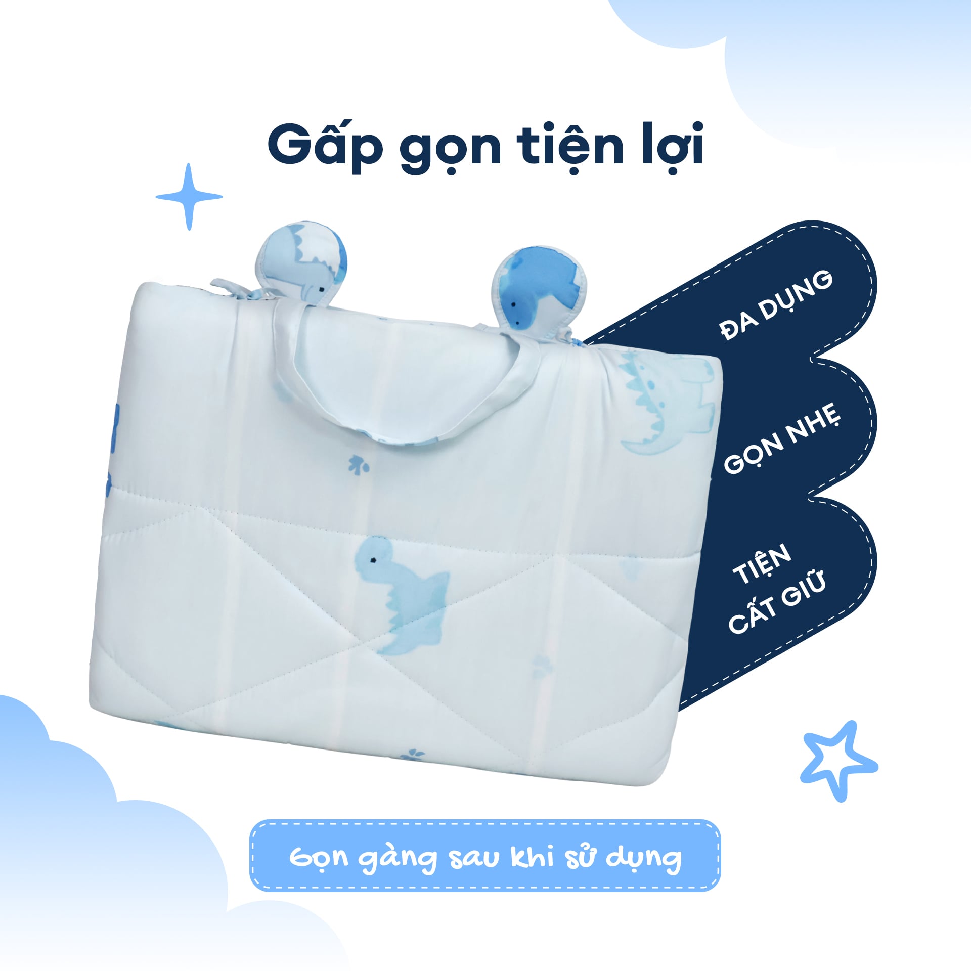 N190084 - Bộ 5 món gấp gọn tiện lợi cho bé đi học Cotton sateen cao cấp