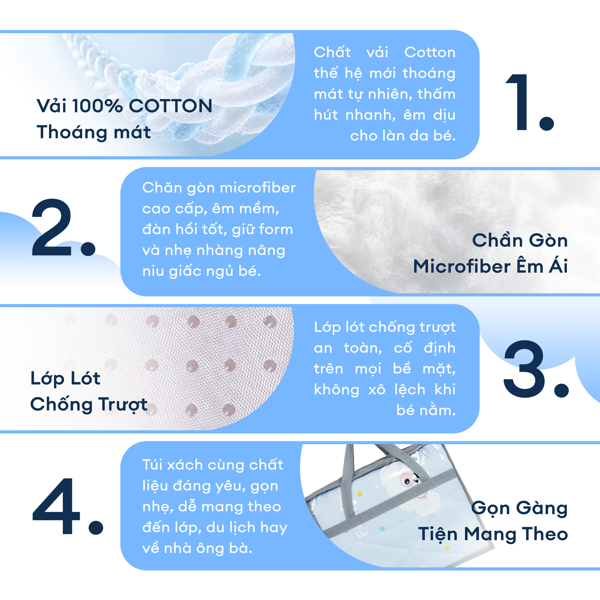N190082 - Bộ 5 món gấp gọn tiện lợi cho bé đi học Cotton sateen cao cấp