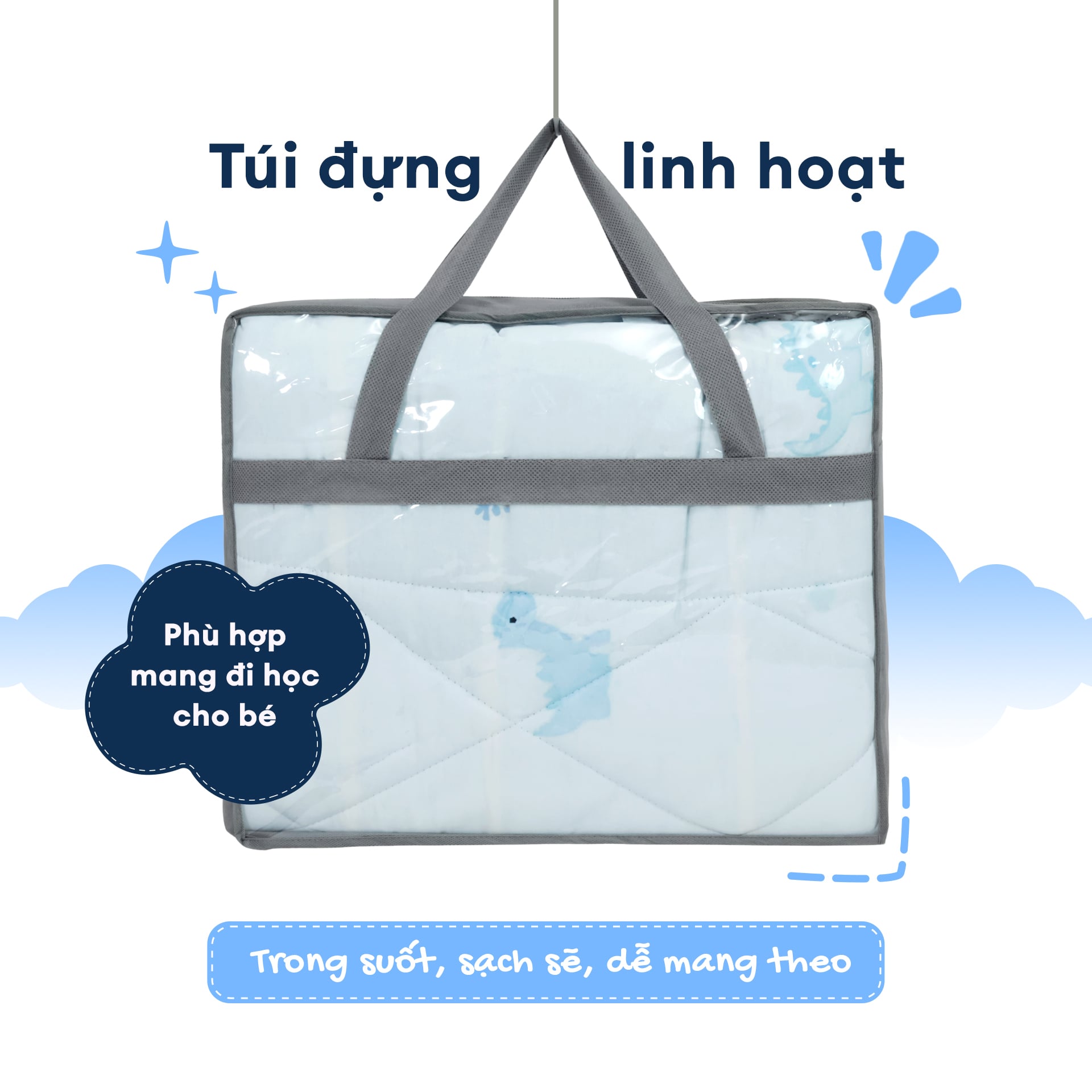 N190084 - Bộ 5 món gấp gọn tiện lợi cho bé đi học Cotton sateen cao cấp