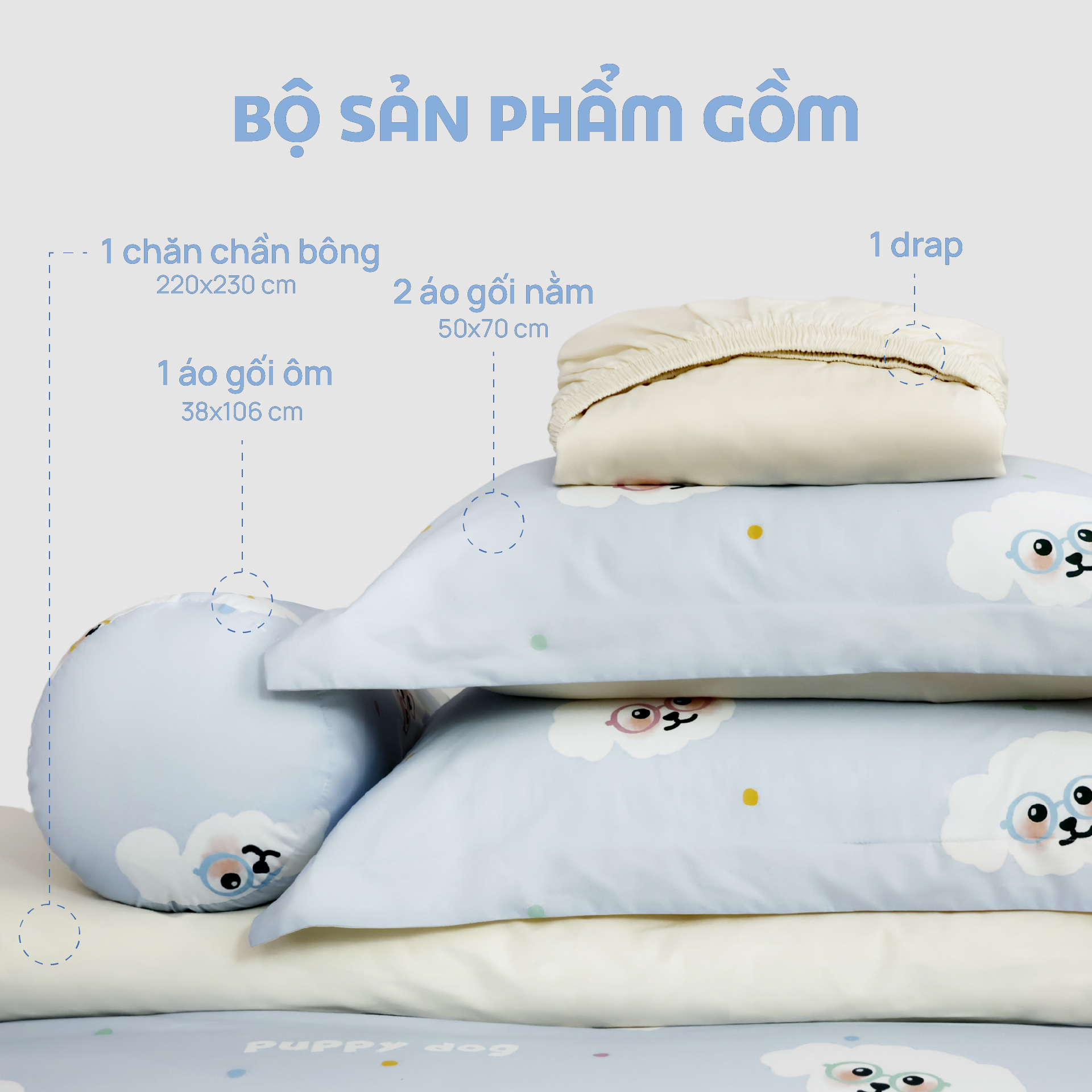 N190082 - Bộ chăn ga gối 100% cotton sateen NIN Collins N190082