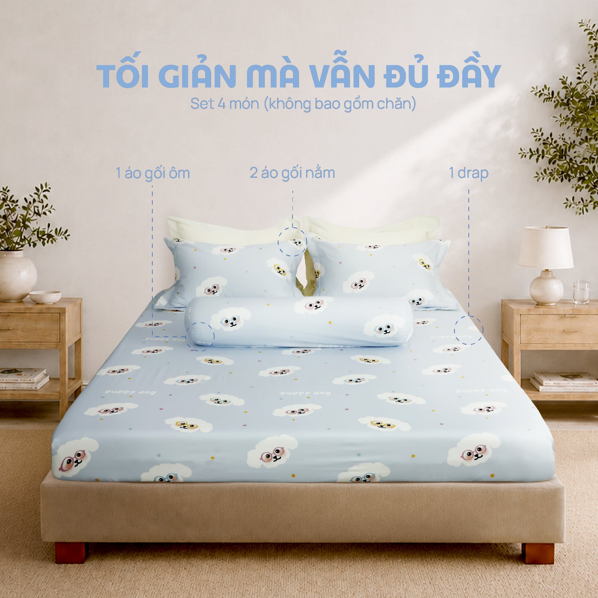 N190082 - Bộ chăn ga gối 100% cotton sateen NIN Collins N190082