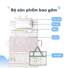 N190081 - Bộ 5 món gấp gọn tiện lợi cho bé đi học Cotton sateen cao cấp