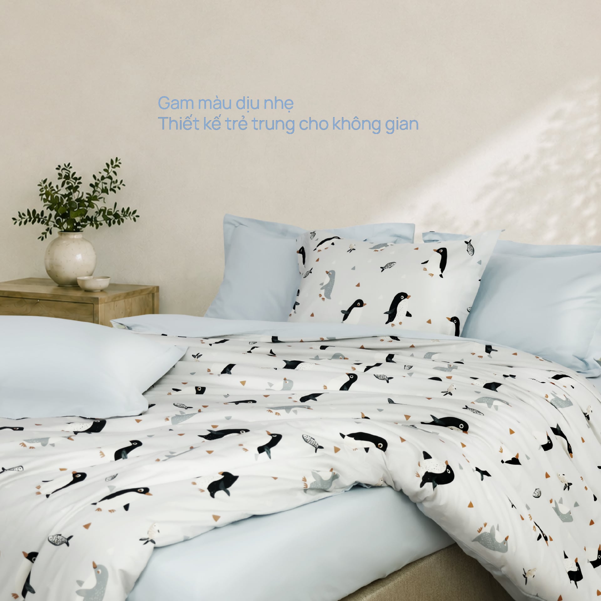 N190085 - Bộ chăn ga gối 100% cotton sateen NIN Collins N190085
