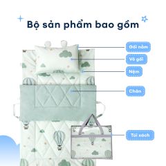 N190083 - Bộ 5 món gấp gọn tiện lợi cho bé đi học Cotton sateen cao cấp