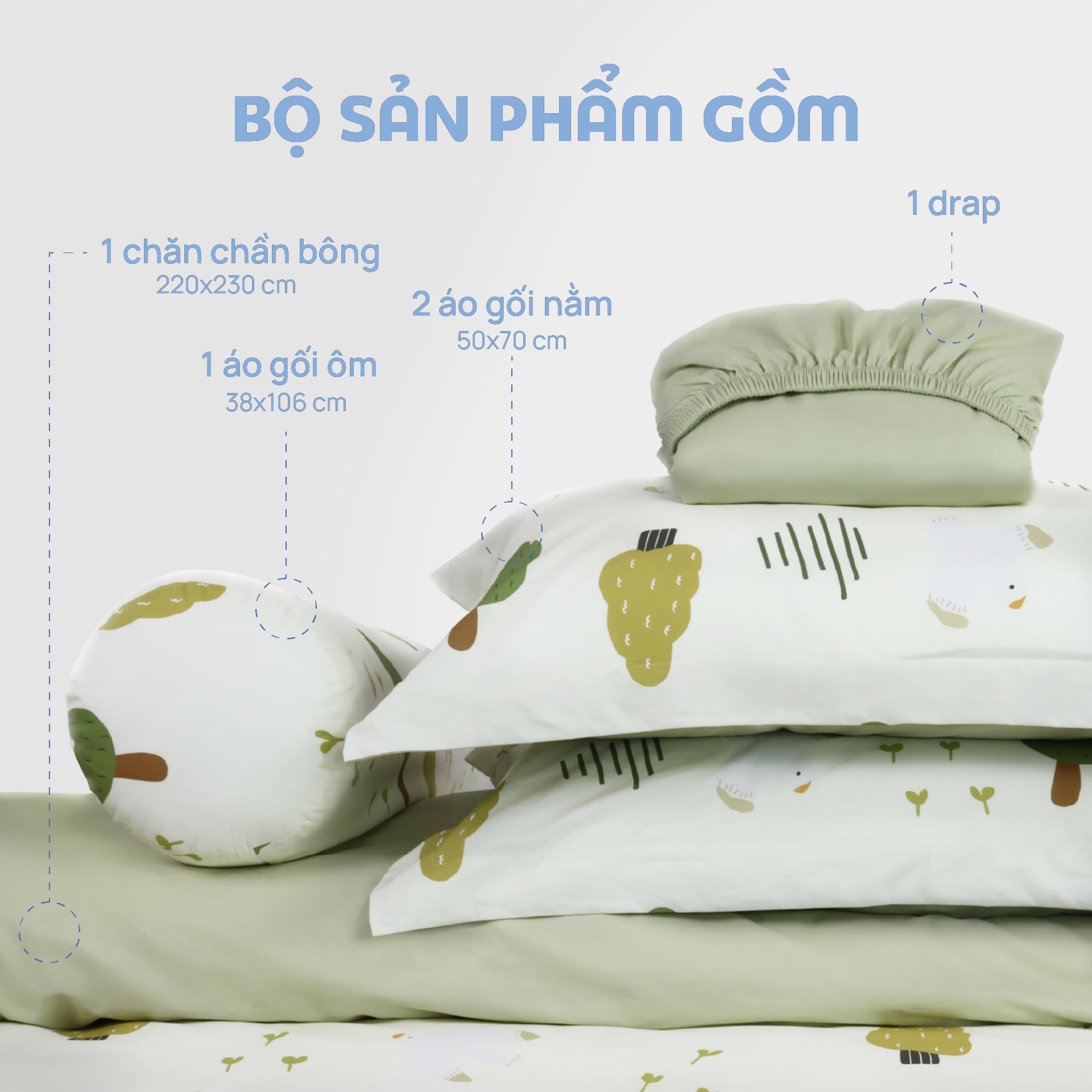 N190080 - Bộ chăn ga gối 100% cotton sateen NIN Collins N190080