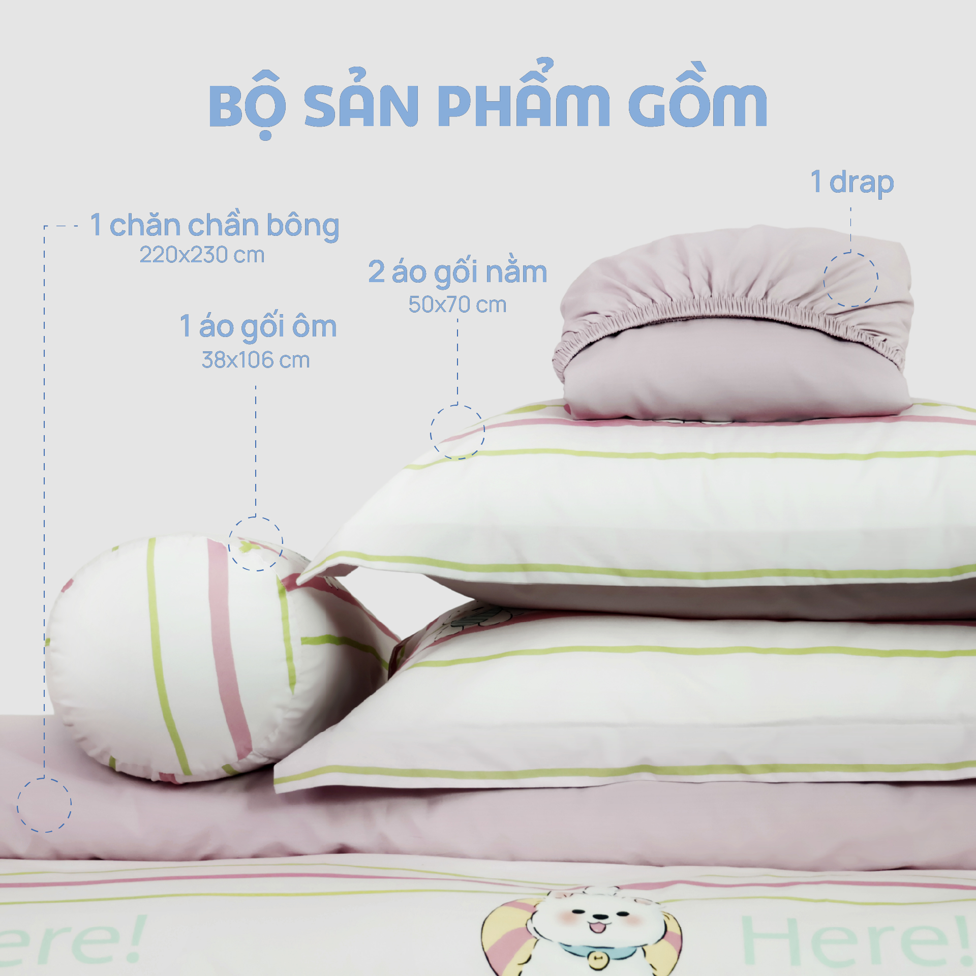 N190081 - Bộ chăn ga gối 100% cotton sateen NIN Collins N190081