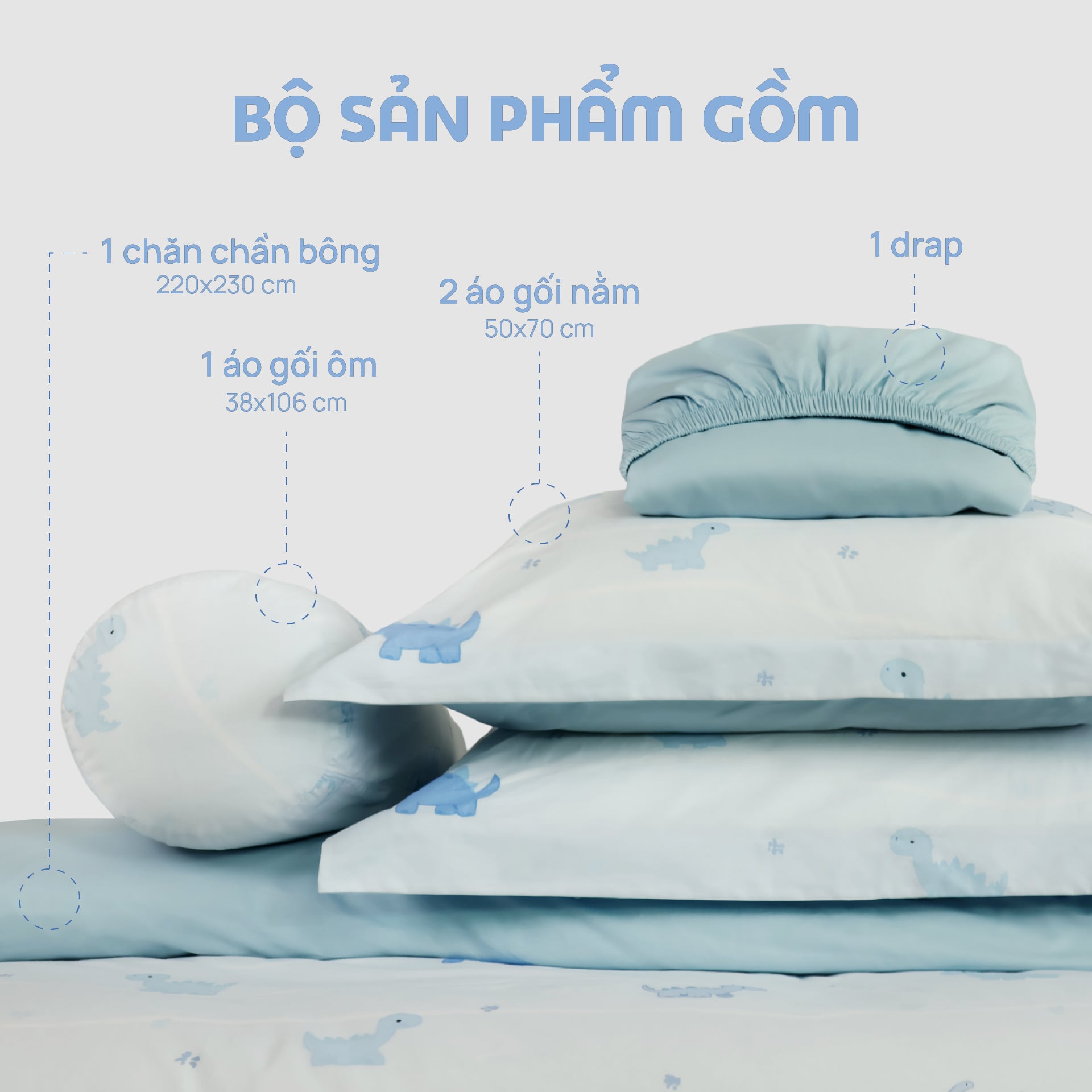 N190084 - Bộ chăn ga gối 100% cotton sateen NIN Collins N190084