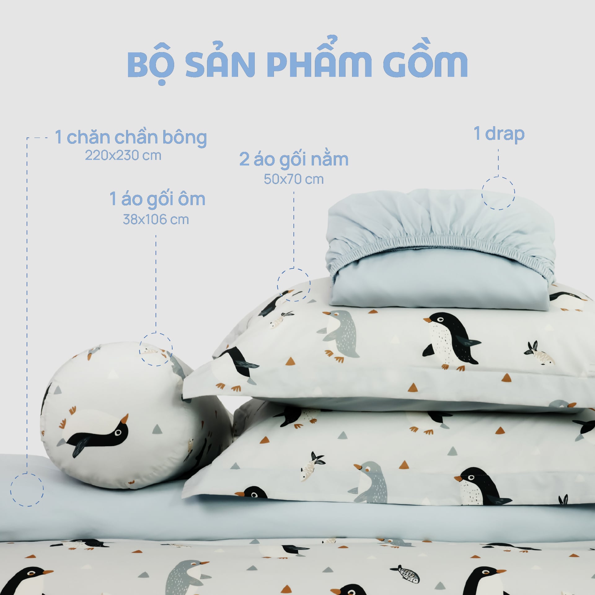N190085 - Bộ chăn ga gối 100% cotton sateen NIN Collins N190085