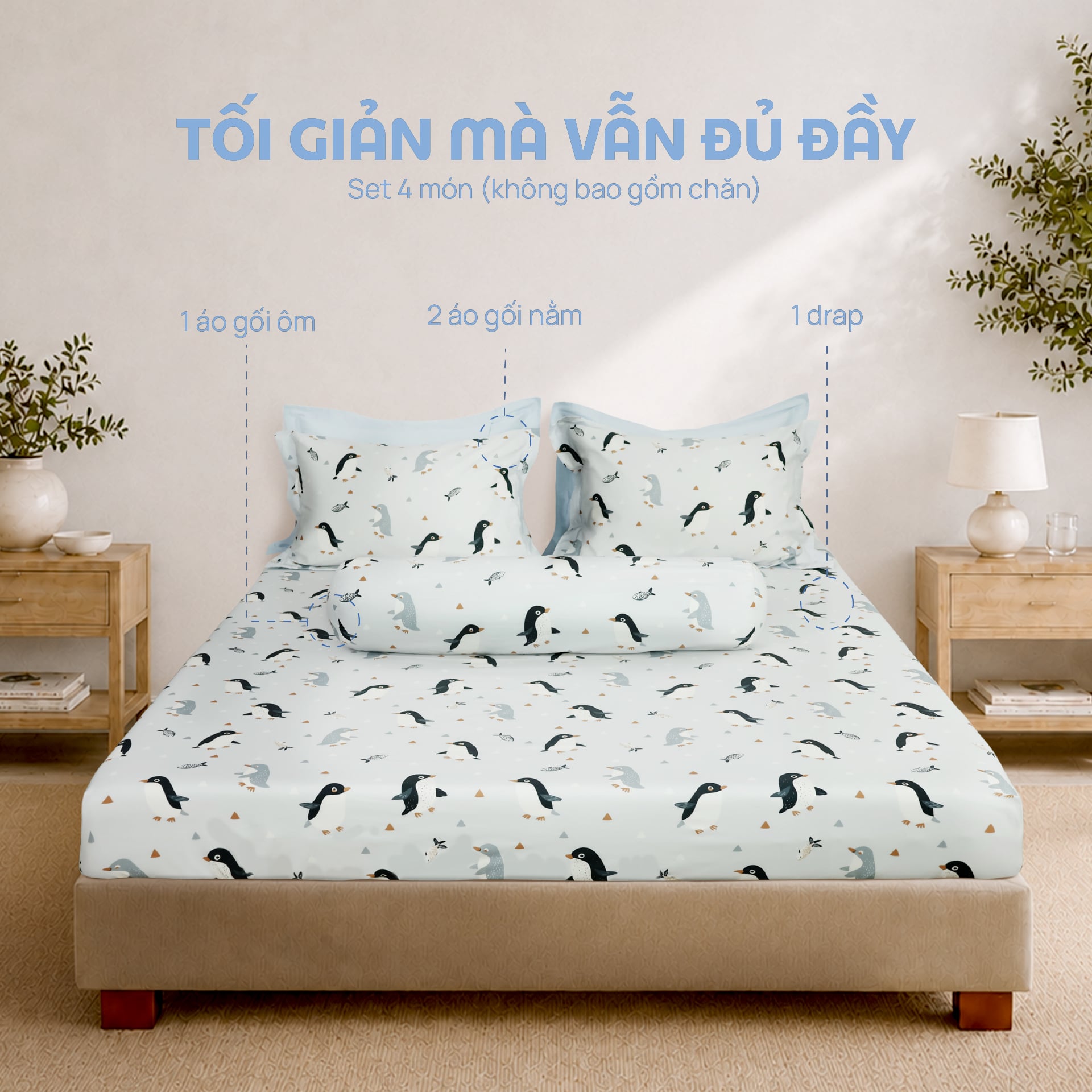 N190085 - Bộ chăn ga gối 100% cotton sateen NIN Collins N190085