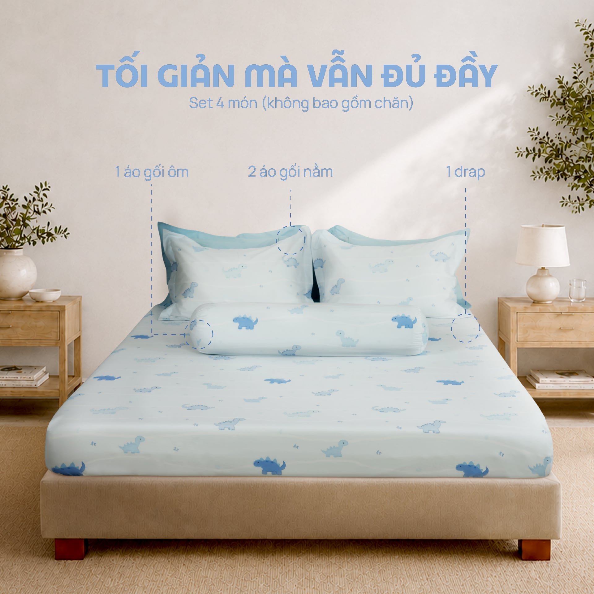 N190084 - Bộ chăn ga gối 100% cotton sateen NIN Collins N190084