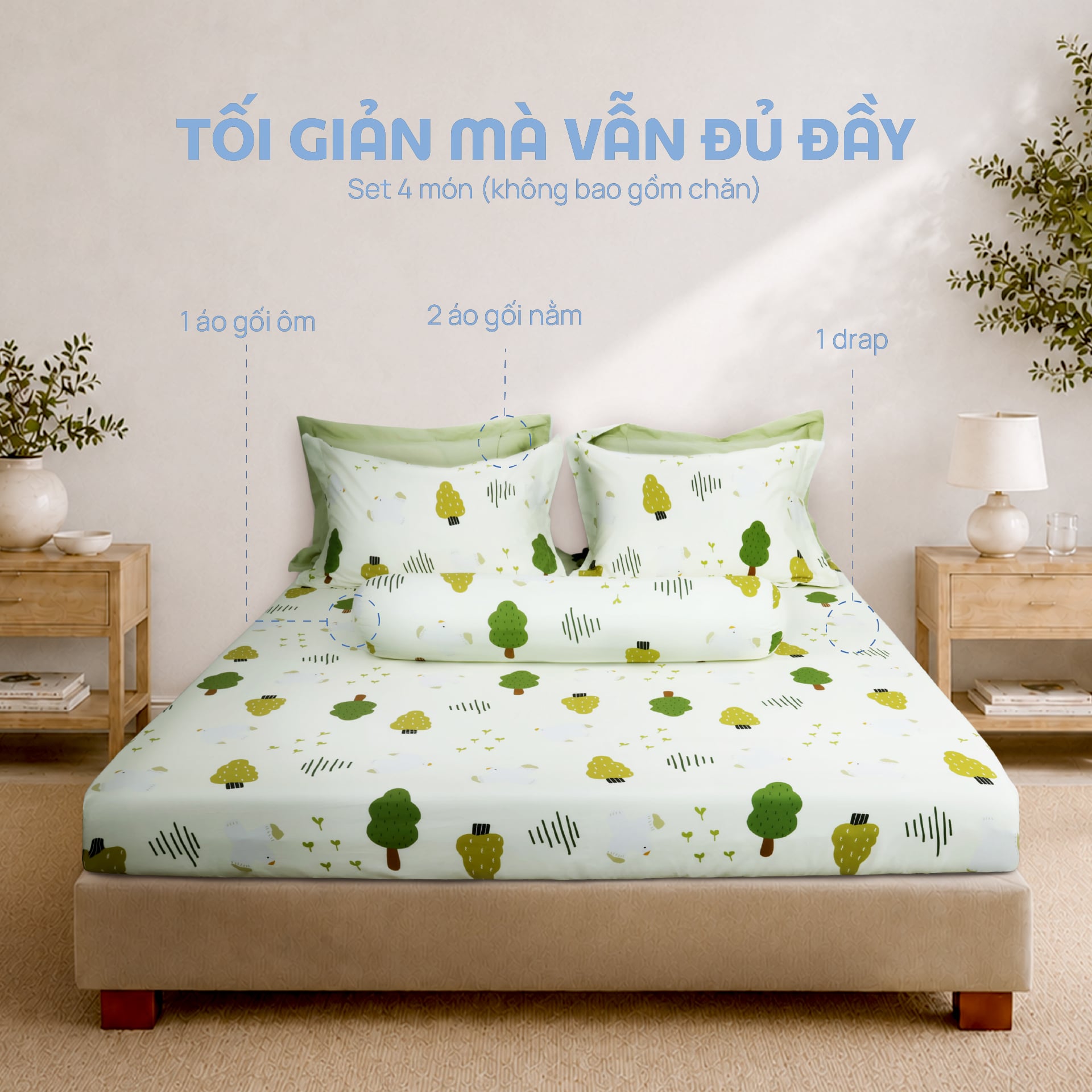 N190080 - Bộ chăn ga gối 100% cotton sateen NIN Collins N190080