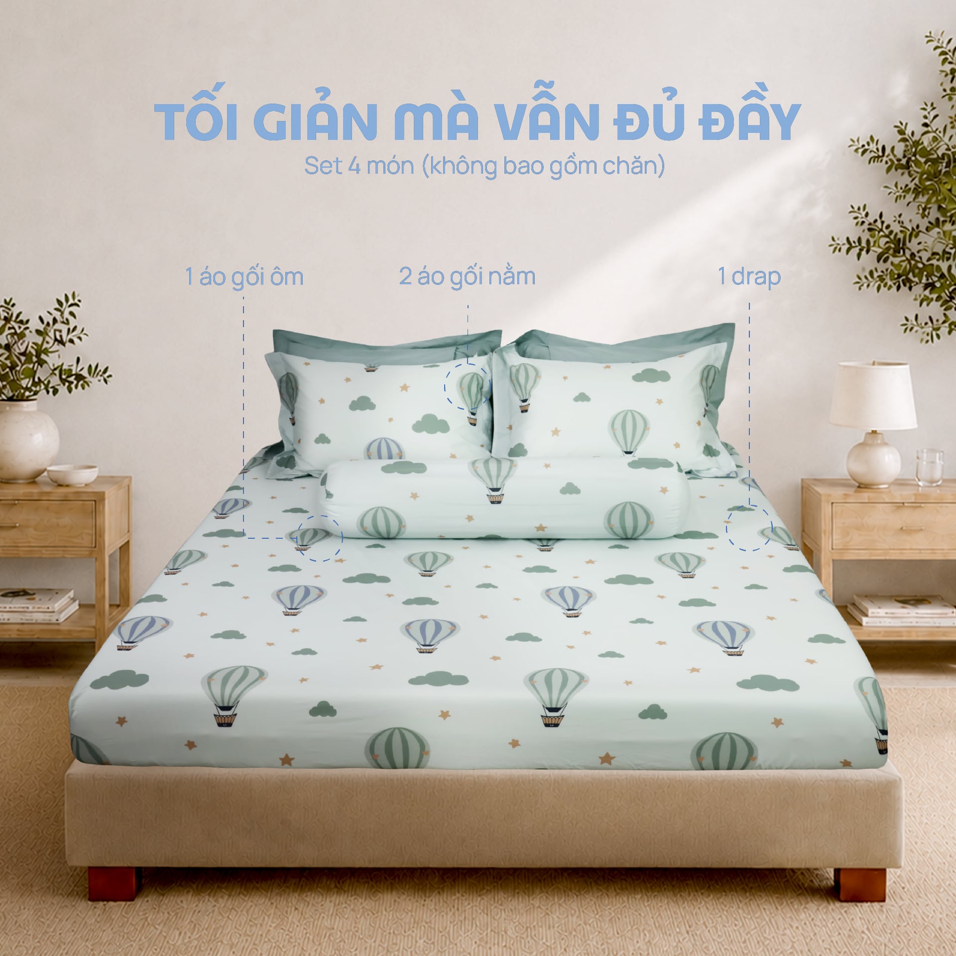 N190083 - Bộ chăn ga gối 100% cotton sateen NIN Collins N190083