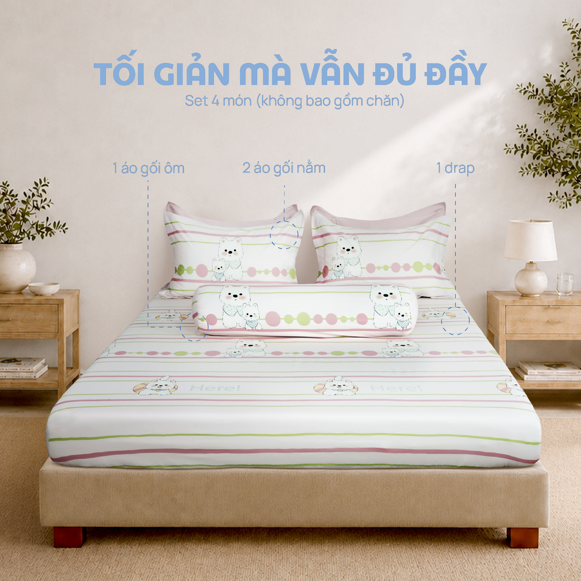 N190081 - Bộ chăn ga gối 100% cotton sateen NIN Collins N190081