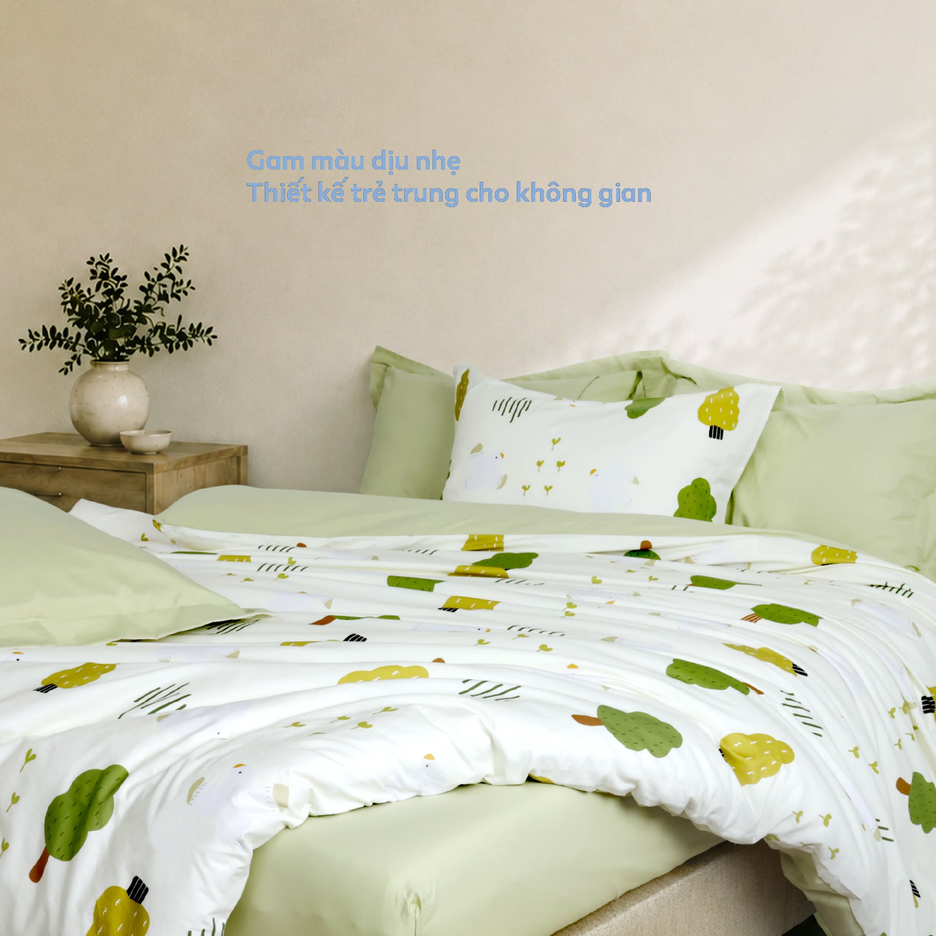 N190080 - Bộ chăn ga gối 100% cotton sateen NIN Collins N190080
