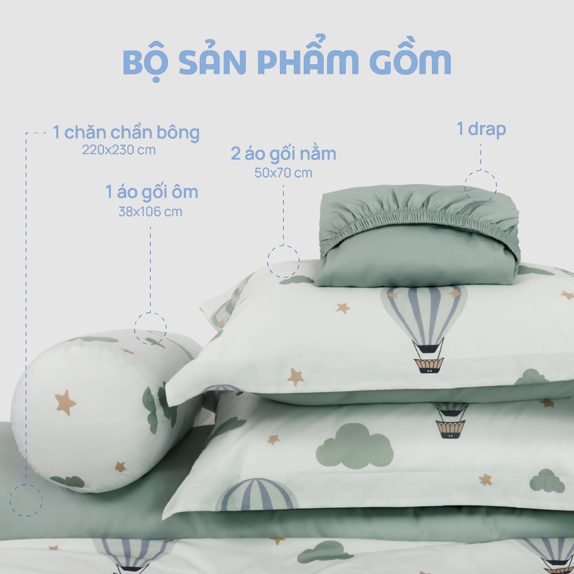 N190083 - Bộ chăn ga gối 100% cotton sateen NIN Collins N190083