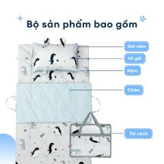 N190085 - Bộ 5 món gấp gọn tiện lợi cho bé đi học Cotton sateen cao cấp